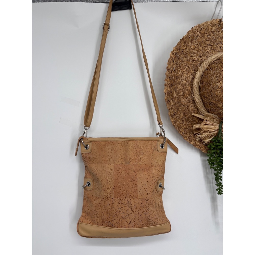 Queork Cork Crossbody Flapper Style Satchel‎ Bag Tan